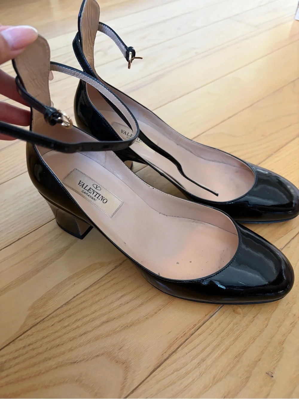 Valentino Garavani Tango Black Patent Ankle-Strap Block Heel Mary Jane